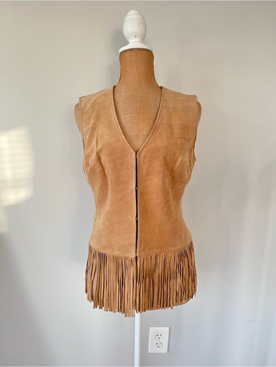 Newport News Jackets & Blazers - Newport News Genuine Suede Leather Fringe Vest Boho Western Camel Tan Size 4